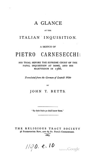Cover for A Glance At The Italian Inquisition