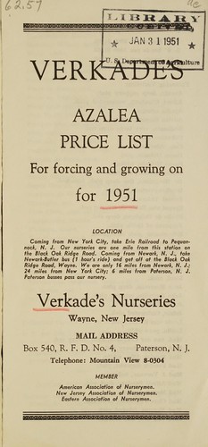 Cover for Verkade's azalea price list