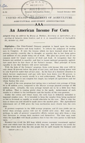 Cover for An American income for corn