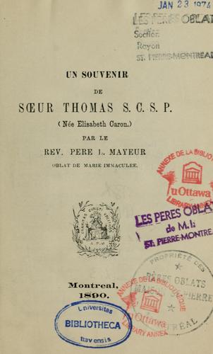 Cover for Un souvenir de Soeur Thomas, née Elisabeth Caron