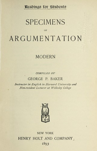 Cover for Specimens of argumentation