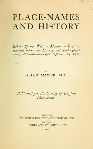 Cover for Place-names and history.