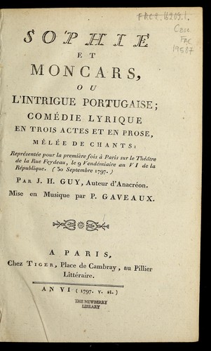 Cover for Sophie et Moncars, ou, L'intrigue portugaise