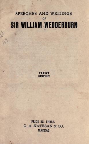 Cover for Speeches and writings of Sir William Wedderburn.