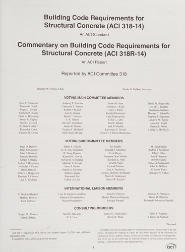 Cover for ACI 318-14 Building Code Requirements for Structural Concrete and Commentary