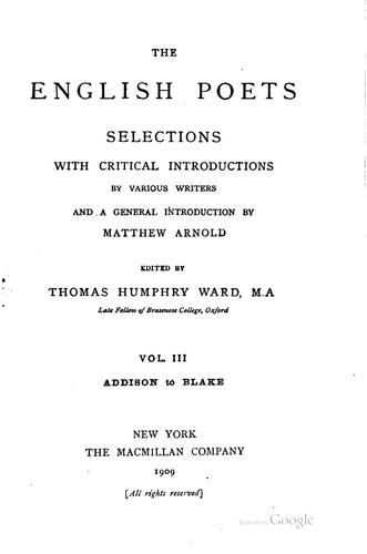 Cover for The English Poets: Selections