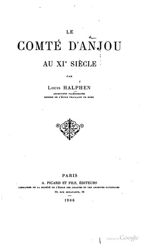 Cover for Le comté d'Anjou au XIe siècle