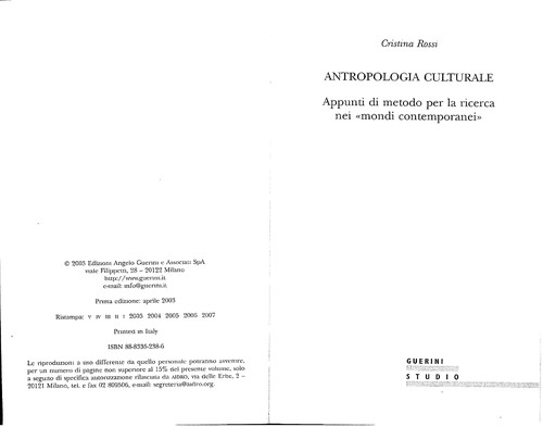 Cover for Antropologia culturale