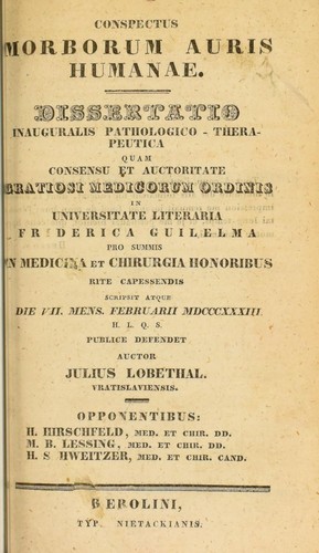 Cover for Conspectus morborum auris humanae