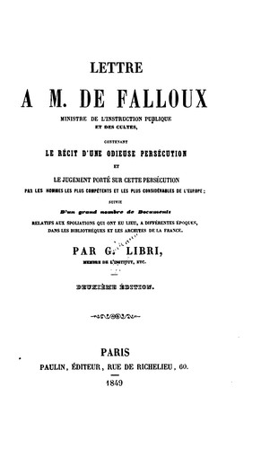 Cover for Lettre à M. de Falloux, ministre de l'instruction publique et des cultes