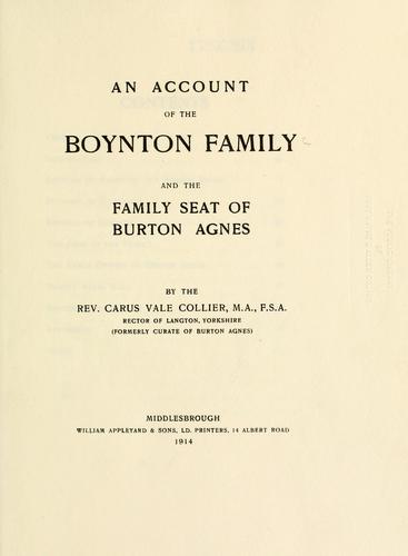 Cover for account of the Boynton family and the family seat of Burton Agnes