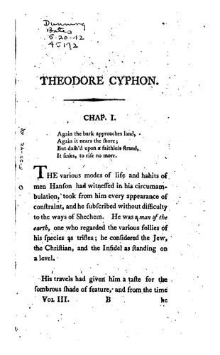 Cover for Theodore Cyphon: Or, The Benevolent Jew. A Novel ...