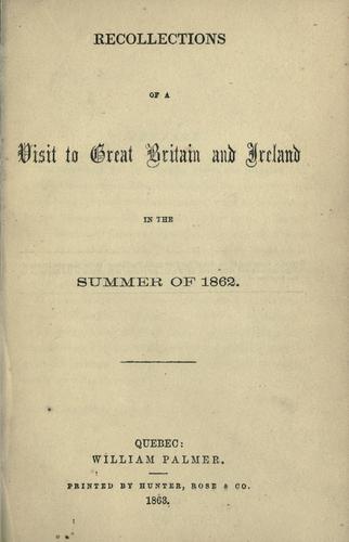 Cover for Recollections of a visit to Great Britain and Ireland in the summer of 1862.