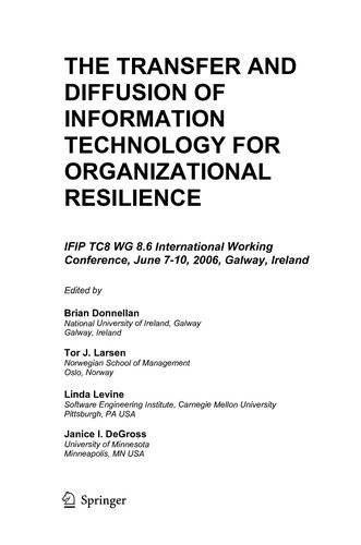 Cover for The transfer and diffusion of information technology for organizational resilience