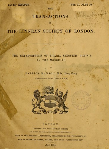 Cover for The metamorphosis of Filaria sanguinis hominis in the mosquito