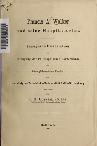 Cover for Francis A. Walker und seine Haupttheorien
