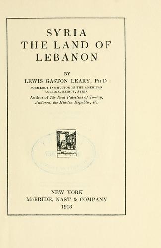 Cover for Syria, the land of Lebanon.