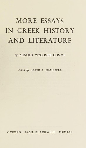 Cover for More essays in Greek history and literature