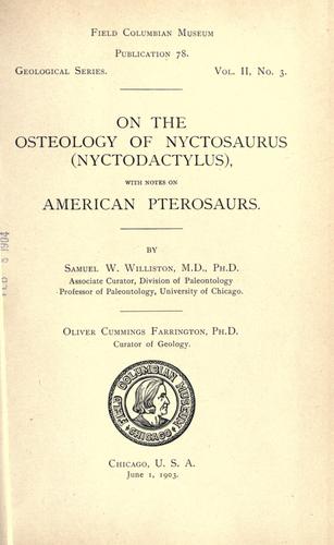 Cover for On the osteology of Nyctosaurus (Nyctodactylus)