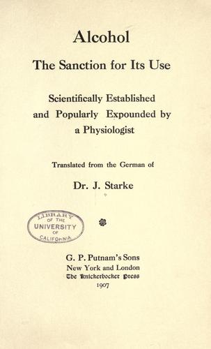 Cover for Alcohol, the sanction for its use