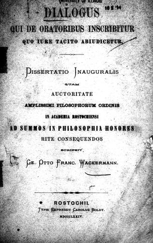 Cover for Dialogus qui De oratoribus inscribitur quo iure Tacito abiudicetur