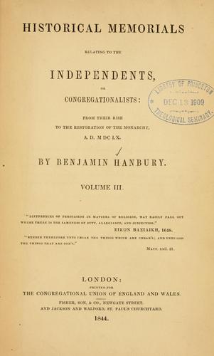 Cover for Historical memorials relating to the Independents or Congregationalists
