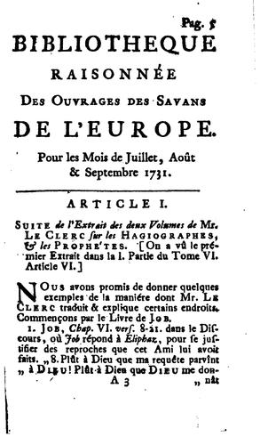Cover for Bibliothèque raisonnée des ouvrages des savans de l'Europe