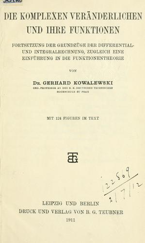 Cover for komplexen Veränderlichen und ihre Funktionen