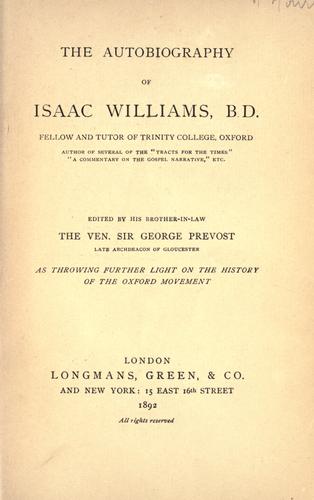 Cover for The autobiography of Isaac Williams