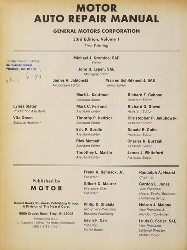 Cover for Motor auto repair manual, 1990