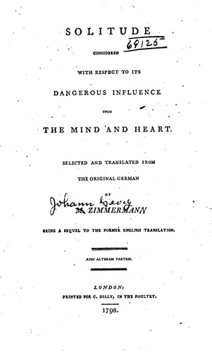 Cover for Solitude Considered with Respect to Its Influence Upon the Mind and the ...