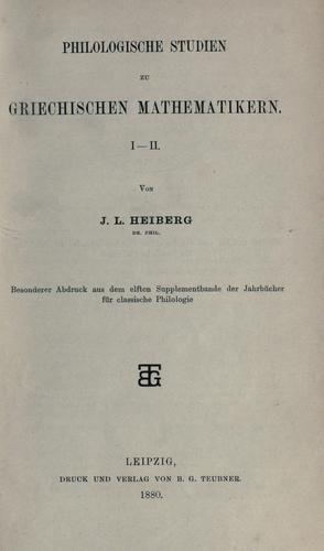 Cover for Philologische Studien zu griechischen Mathematikern, 1-2.