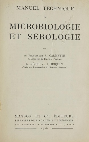 Cover for Manual technique de microbiologie et sérologie