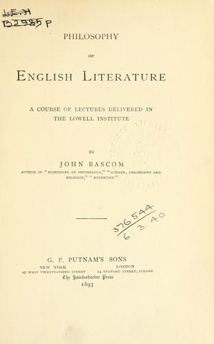 Cover for Philosophy of English literature, a course of lectures delivered in the Lowell Institute.