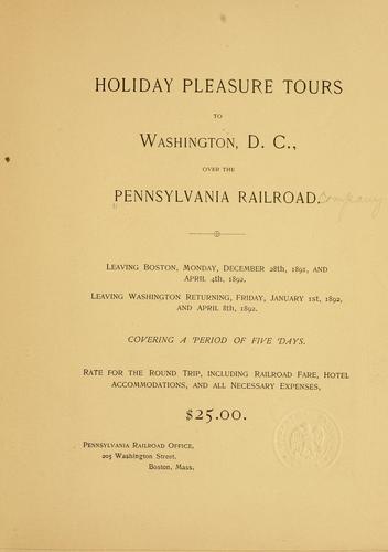 Cover for Holiday pleasure tours to Washington, D.C., over the Pennsylvania railroad ...