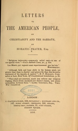 Cover for Letters to the American people, on Christianity and the Sabbath