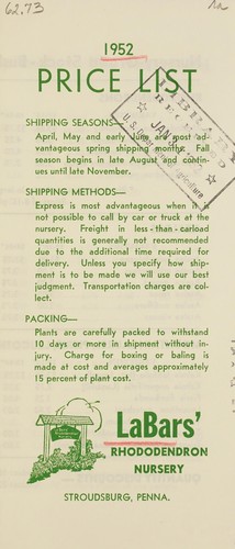 Cover for 1952 price list