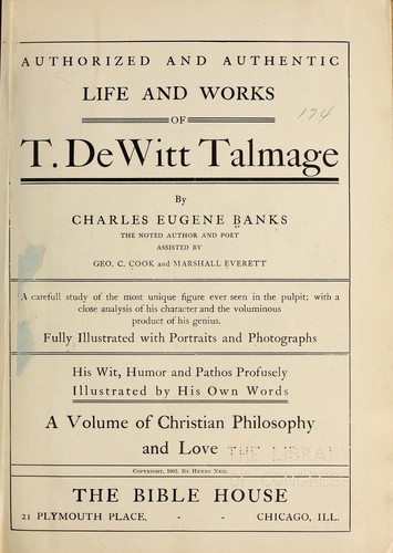 Cover for Authorized and authentic life and works of T. De Witt Talmage