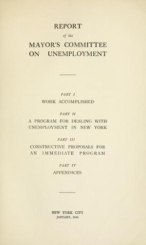 Cover for Report of the Mayor's committee on Unemployment.