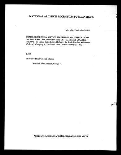 Cover for Index to Compiled Service Records, U.S. Colored Troops