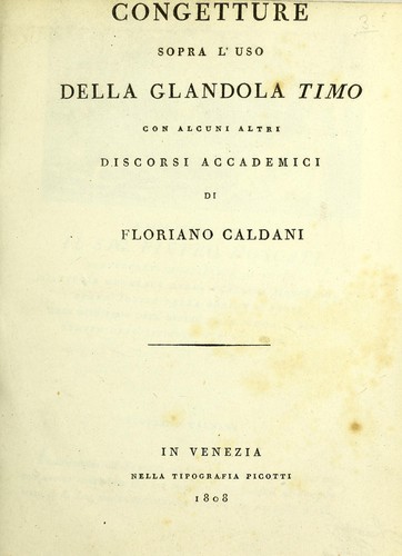 Cover for Congetture sopra l'uso della glandola timo
