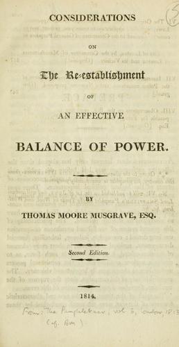 Cover for Considerations on the re-establishment of an effective balance of power