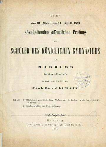 Cover for De Pindari carmine Olympico VI et Pythico II.