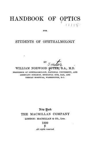 Cover for Handbook of optics for students of ophthalmology