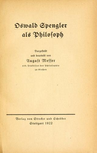 Cover for Oswald Spengler als philosoph