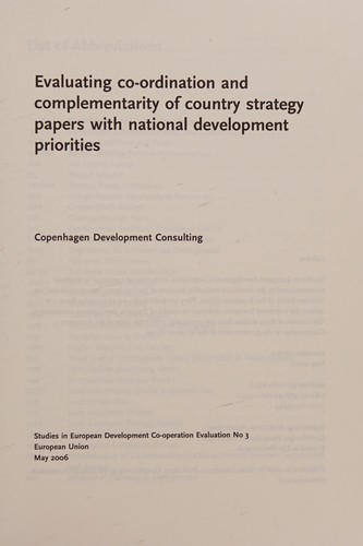 Cover for Evaluating Co-ordination and Complementarity of Country Strategy Papers with National Development Priorities