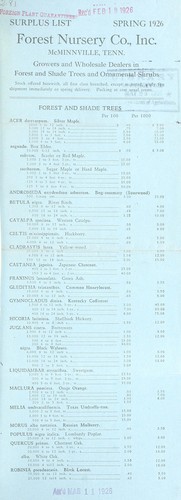 Cover for Surplus list spring 1926