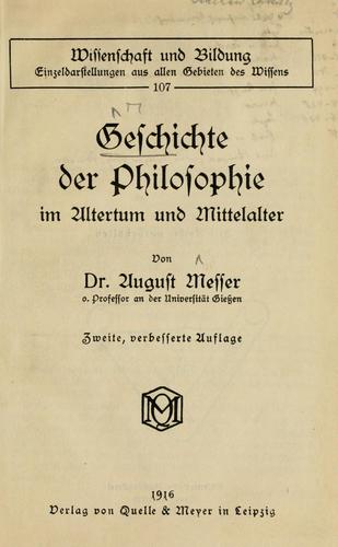 Cover for Geschichte der Philosophie im Altertum Mittelalter