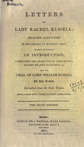 Cover for Letters of Lady Rachel Russell, from the MS. in the library at Wooburn Abbey