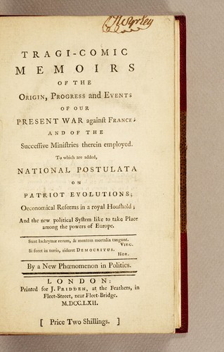 Cover for Tragi-comic memoirs of the origin, progress and events of our present war against France
